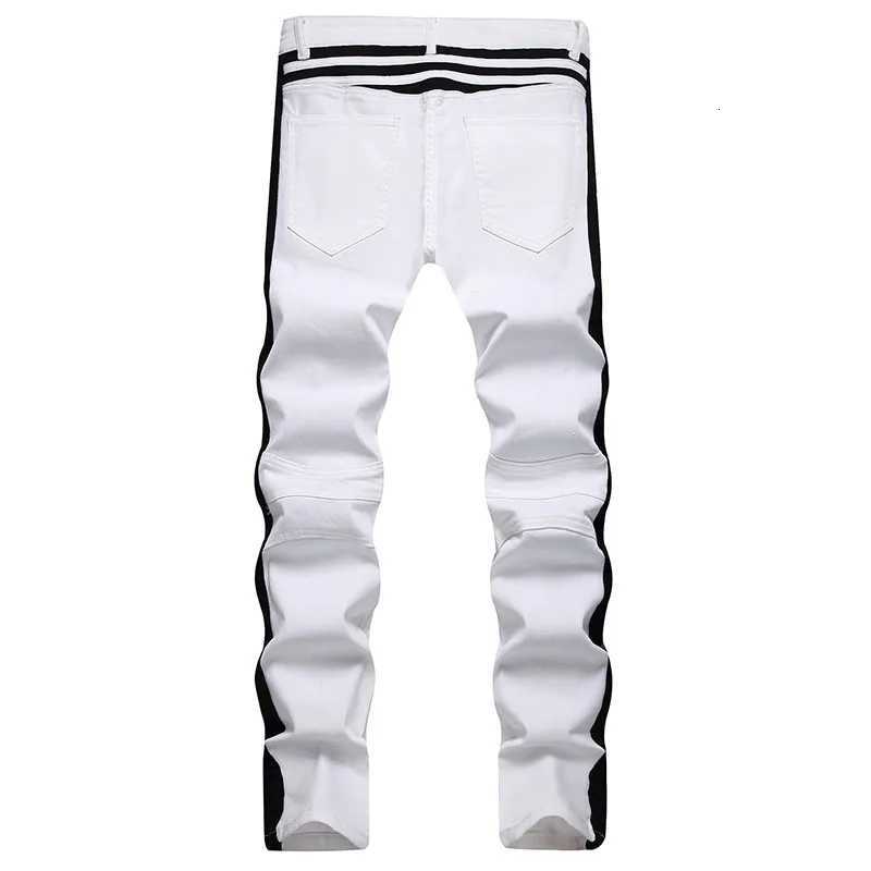 2023 Spring High Street Mens Straight Slim Fit Jeans Spliced Elastic Denim Pants Men Fashion White Cotton Jeans Mens Jeans X250812