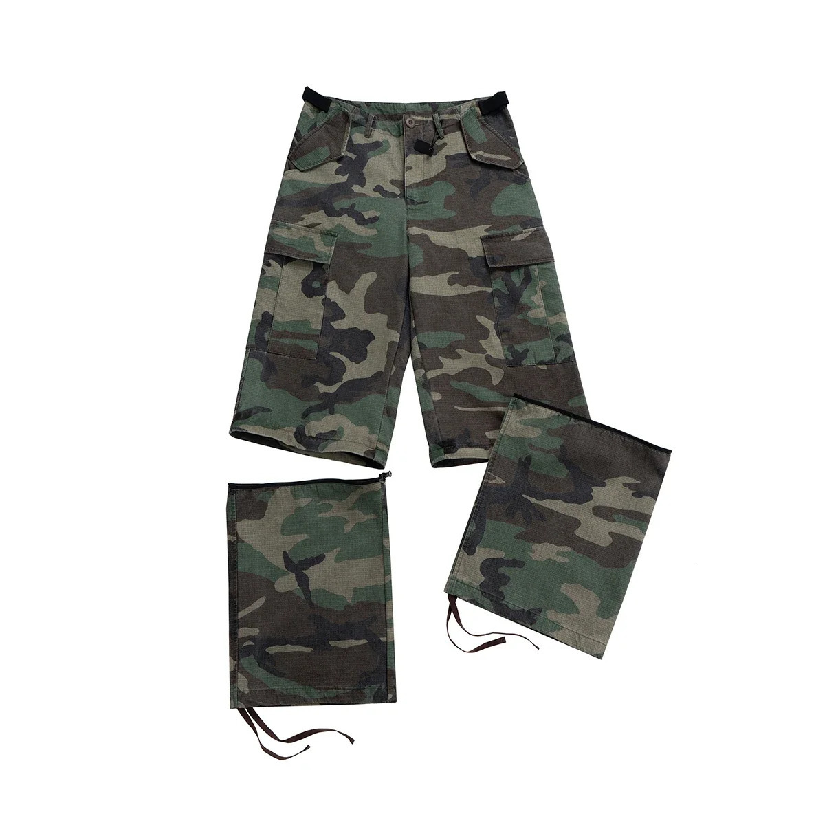 Knee Detachable Wide Leg Patchwork Camouflage Cargo Pants for Men and Women Straight Contrast Color Baggy Overalls Oversized 250805