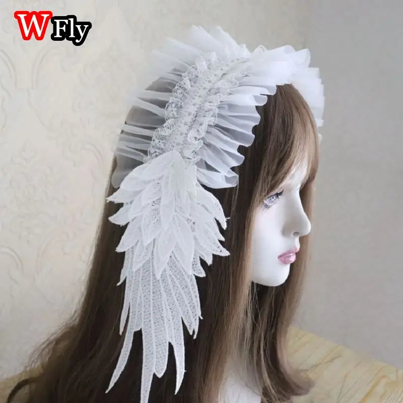 Womens Harajuku Steampunk Y2K Headwear Headband Lolita Japanese Hair Belt Mine System Angel Wings Lace Headpiece HairBaands 250805