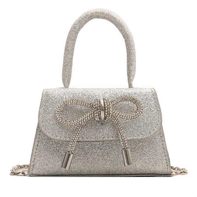 French Light Diamond Sparkling Mini Handbag Fashion Bowknot Design Chain Crossbody Bag Womens Summer New Night Club Bag Z250812