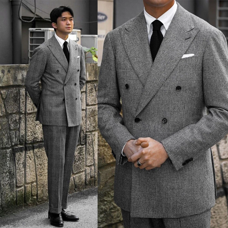 Luxury Men Suits Blazer Peaked Lapel 2 Pieces Set Beads Party Double Breasted Groom Tuxedo Coat Customized Beaded Jackets+Pants