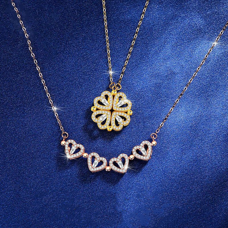 Double-Wear Four-Leaf Clover Necklace for Women, Transformable Clavicle Chain, High-End Niche Jewelry Pendant Chain