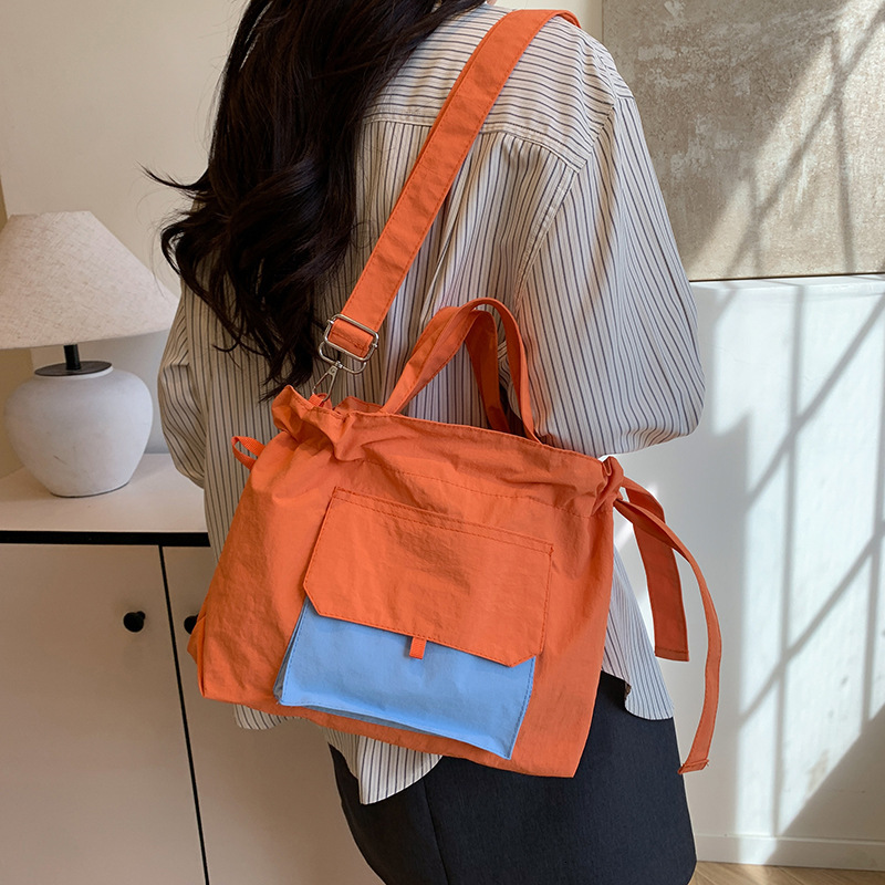 New Korean Artistic Simple Nylon Drawstring Closure Handheld Underarm Single Shoulder Crossbody Canvas Bag