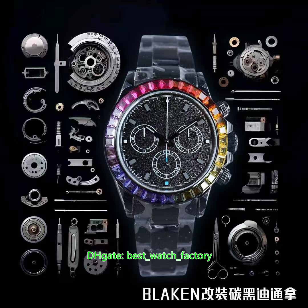 DIW Factory Mens Watch CAL.4130 Movement 40mm Cosmograph Blaken Series Carbon Fiber Bezel Chronograph Workin Watches Mechanical Automatic Men's Wristwatches