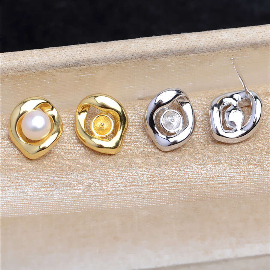 DIY Sier Smooth Twist Earring Settings 5mm Eye Style Simple Earrings S Pearl Accessories 5605