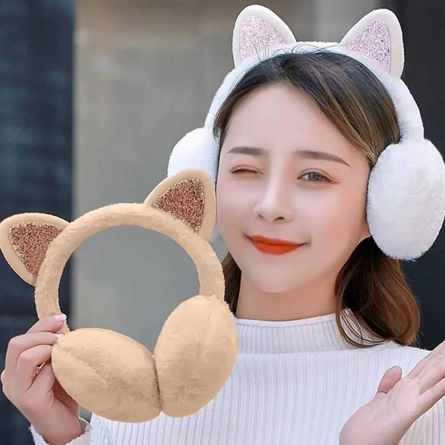 Soft Plush Cute Cat Ear Earmuffs for Women Kids Outdoor Winter Warm Thickened Ear Protector Cold Protection Foldable Ear Cover XJ250812