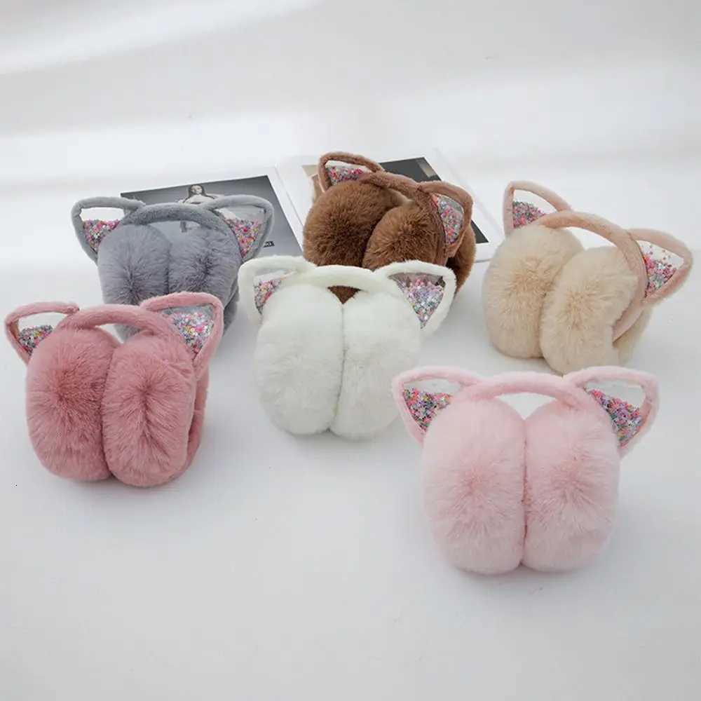 Winter Soft Warm Animal Earmuffs Foldable Cat Ears Ear Warmers Furry Fleece Ear Covers for Kids Girls XJ250812