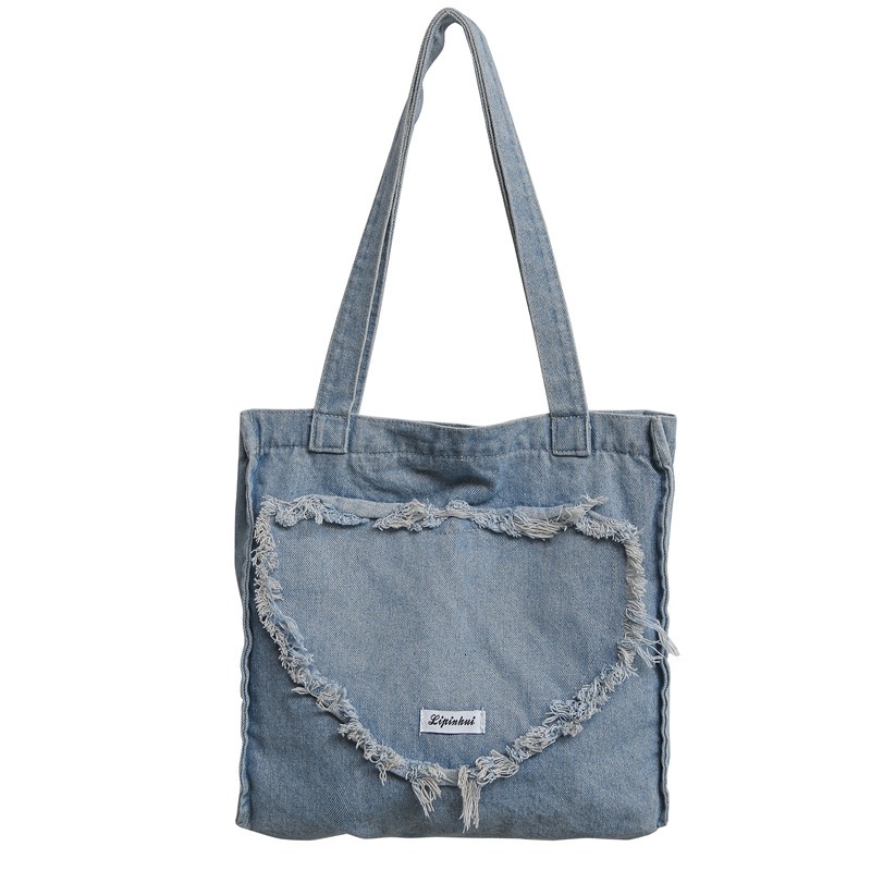 Minimalist Washed Denim Tote Single Shoulder Women's Bag Winter New Handbag Underarm