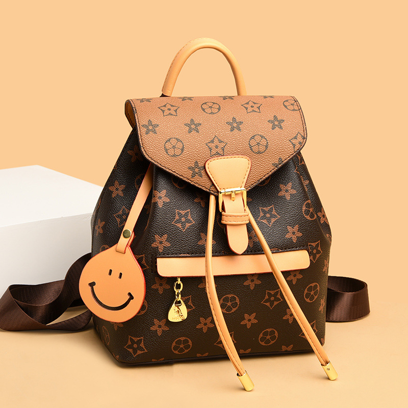 Designer's new women's printed backpack casual and trendy travel backpack large capacity yellow brown free shipping