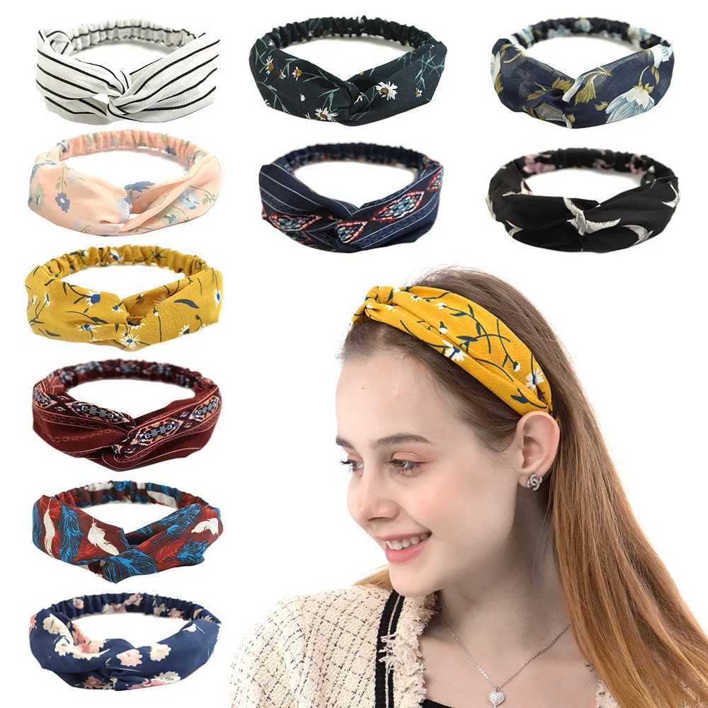 Fashion Wen Girls Summer Bohen Hair Bands Print Bands Vintage Cross Turban Bandage Hair Bands Hair Accessories X250812