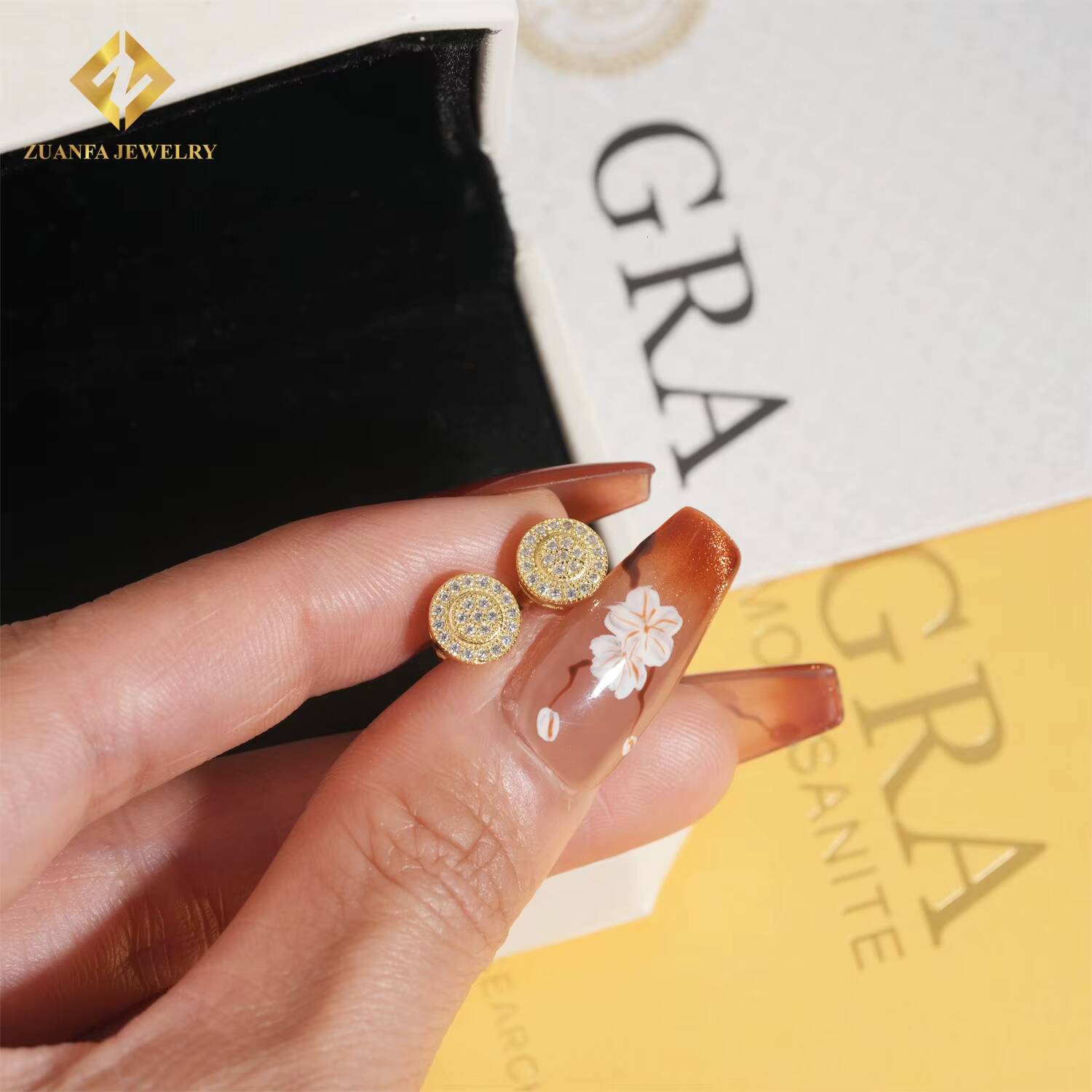 GRA Certificate Round Shape Stud Earrings 925 Silver 18K Gold Plated VVS Moissanite Ear Studs Fine Hip Hop Jewelry Mens Women