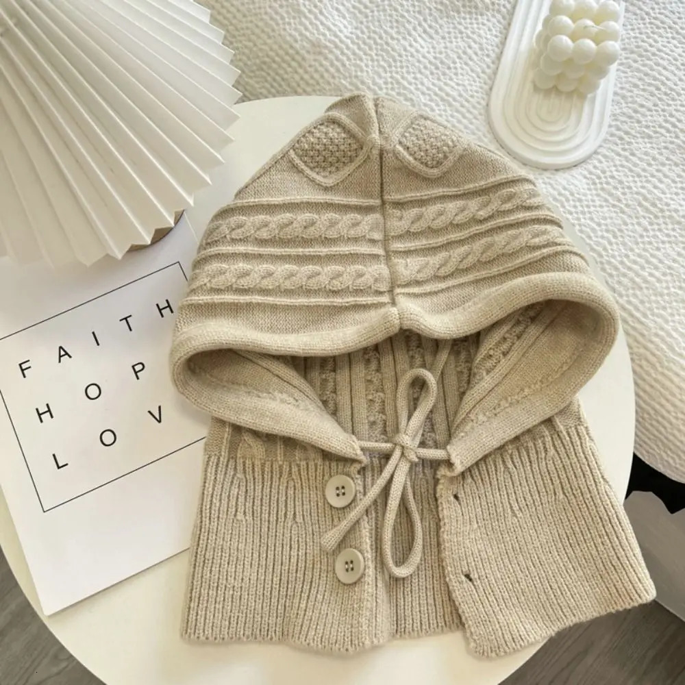 Fashion Winter Knitted Balaclava Hat Warm Cashmere Scarf Shawl Thicken Accessories Wool Pullover Hat 250808