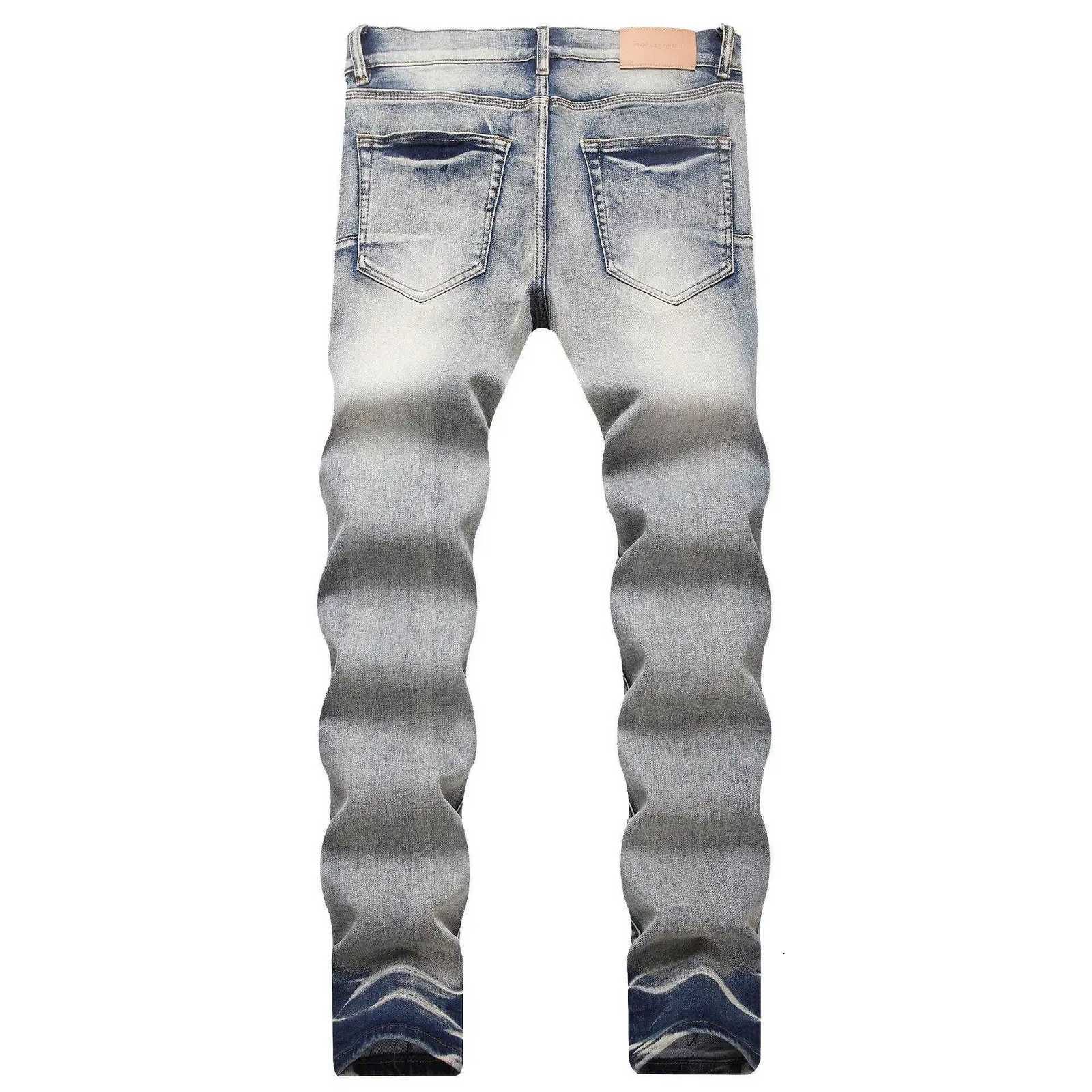 New High Street PU for Men with Ripped Holes Embroidered Patchwork Leather Appliqu Stretch Slim Fit Skinny Jeans X250812