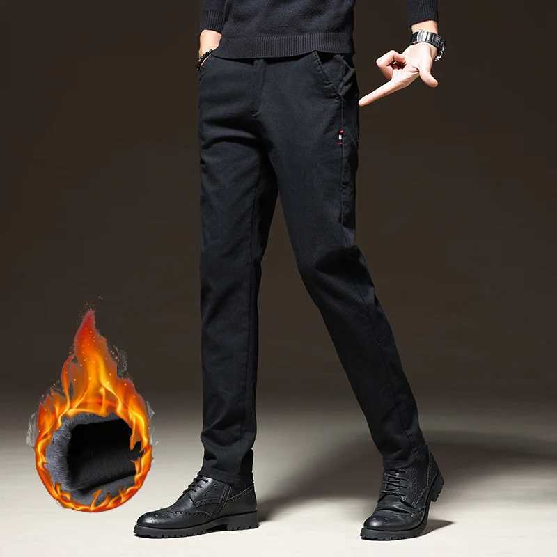 Winter Mens Warm Fleece Stretch Business Pants Elastic Waist Thick Fur Cotton Soft Slim Straight Trousers Male Brand Clothing W250812