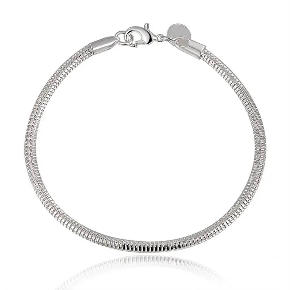 Suyixian Sterling Sier 3mm Snake Chain 8 inches Basis Bracelet For Woman Charm Wedding Engagement Fashion Party Jewelry