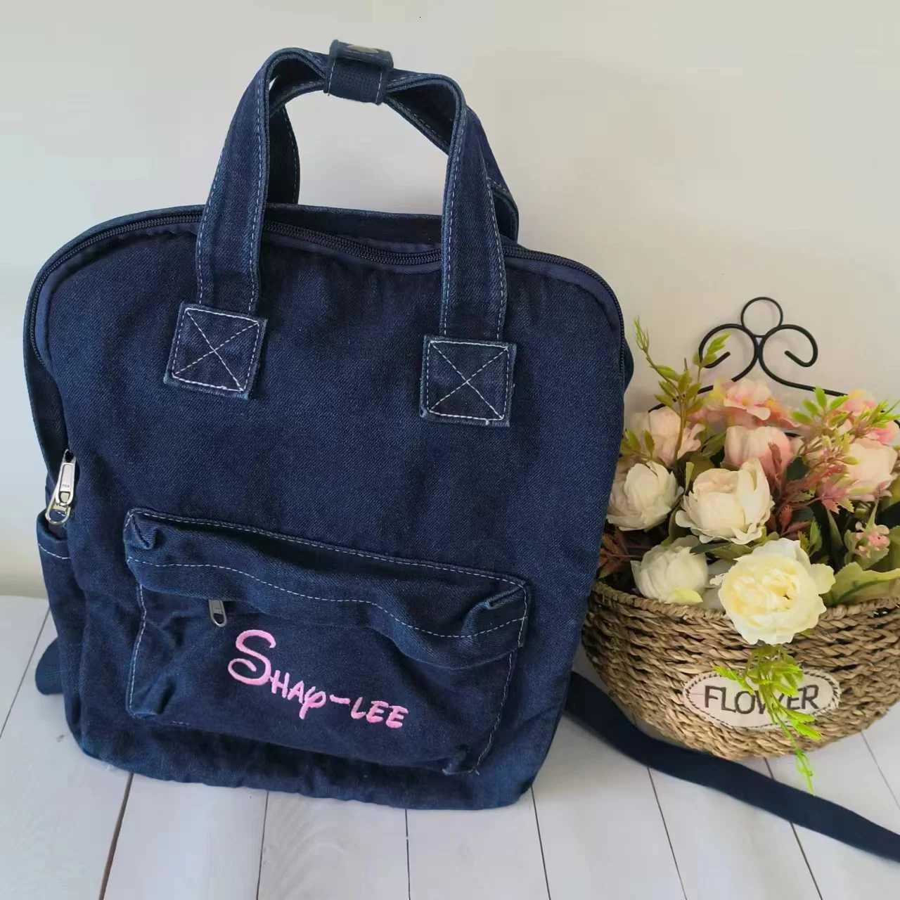 Womens Denim Backpack Personalized Gift Bag Embroidered Name Adult Shoulder Bags Simple College Student Denim Schoolbag Y250811