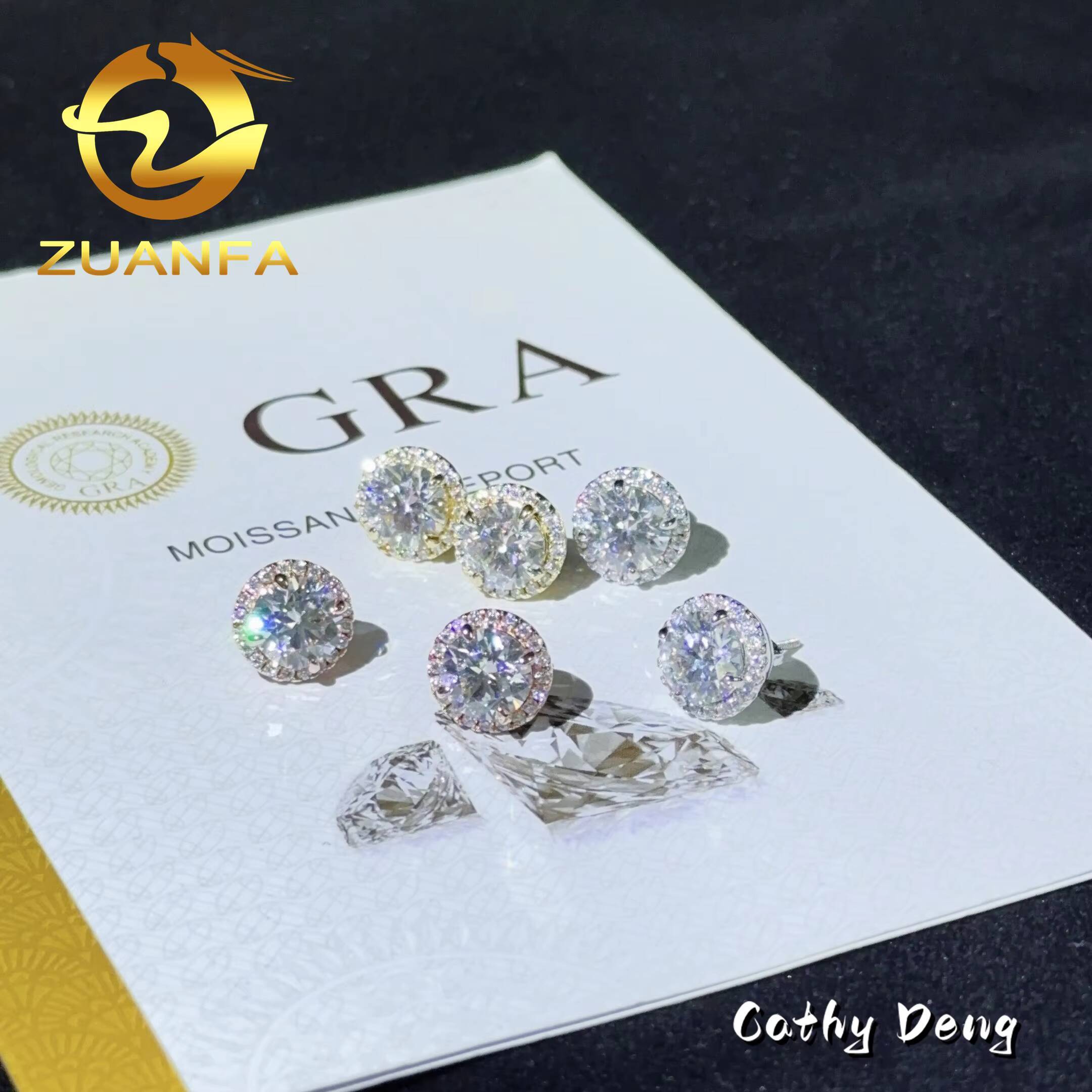 Zuanfa Jewelry Classic Round 8.0mm Pass Diamond Test Moissanite Stud Earrings Sterling Silver 925 Fashion Women Hiphop Earring