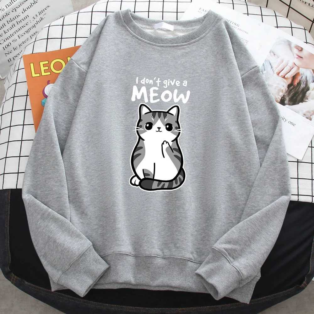 Simple Autumn Womens Sweatshirt I DonT Give A Meow Funny Cat Cartoon Animalmale Print Hoody Fleece Pullovers Loose Warm Tops Y250811