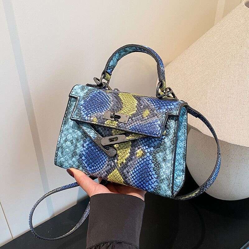 Women's 2025 New Snake Skin Pattern Handbag Shoulder Crossbody Textured Lock Small Bag