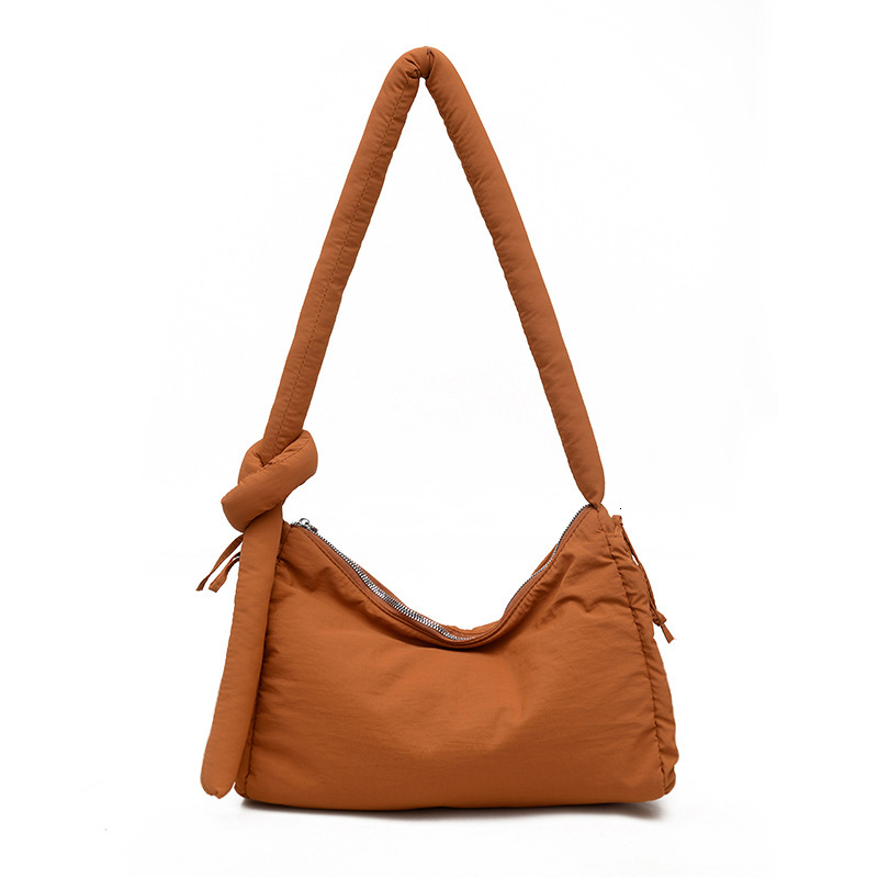 Outdoor Sports Style Large Capacity Canvas Shoulder Crossbody Tie Knot Handbag Women's Casual Solid Color Underarm Bag