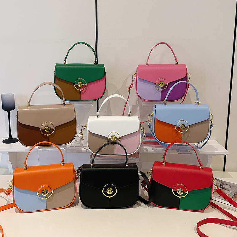 2025 New Luxury Small Lock Clasp Color Block Handbag Women's Fashionable Versatile Shoulder Bag Crossbody Handbag 8888