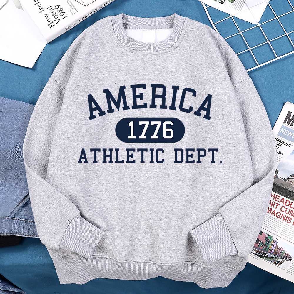 America 1776 Athletic Dept Letter Hoodies Men Hip Hop Fleece Long Sleeves Pullover Clothes Autumn Loose Casual Hoody Women Y250811
