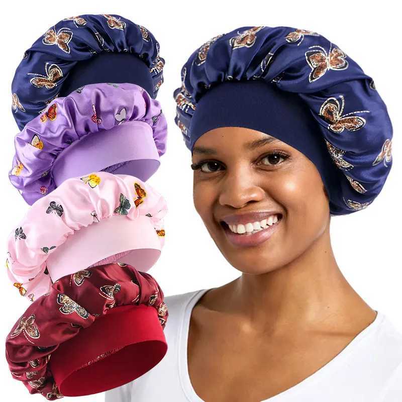 Beautiful Butterfly Printed Bonnet Elastic Bandanas Night Sleep Cap Womens Hair Care Turban Headwrap Bathroom Shower HeadwearXJ250812