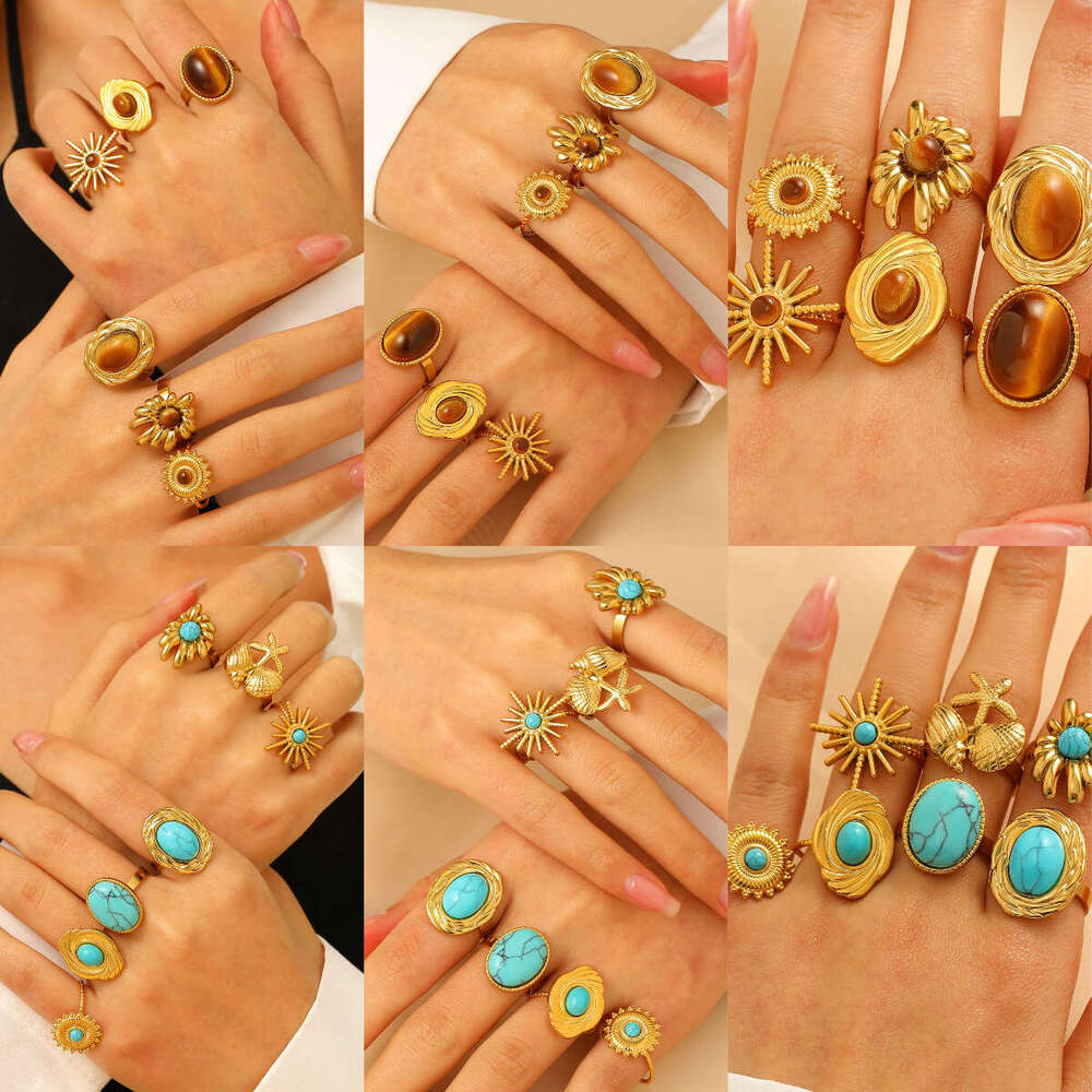 Exaggerated Turquoise for Women, Palace Style, High-end Ins, Irregular Open Ring