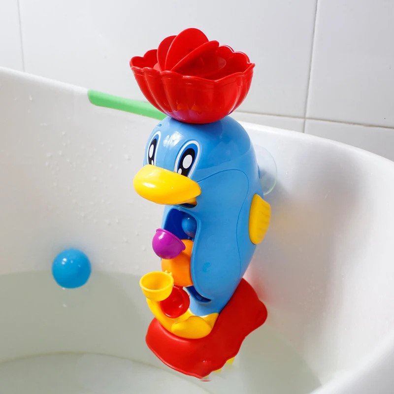 Kids Shower Bath Toys Cute Yellow Duck Waterwheel Toys Baby Faucet Bathing Water Spraying Tool Wheel Type Dabbling Toy 250811