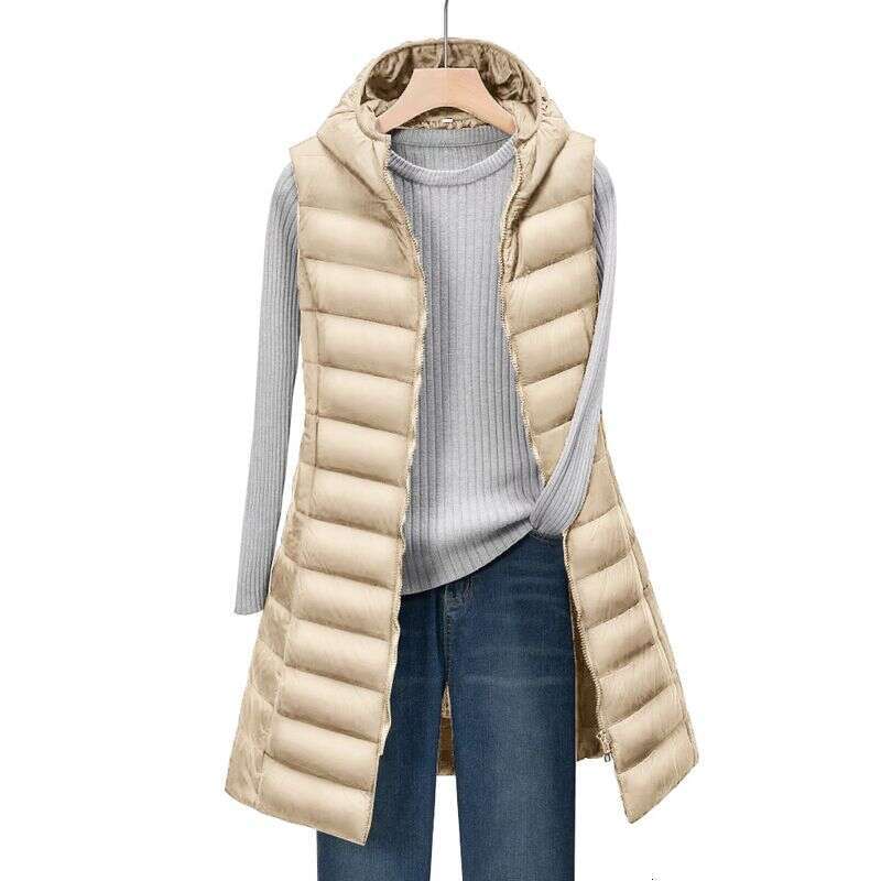 2025 Women's Autumn And Winter Mid Length Hooded Lightweight Down Cotton Jacket Vest