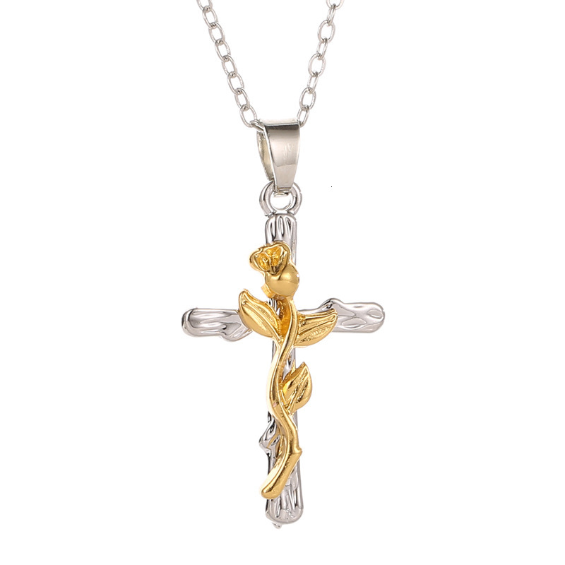 Vine Fashion Leaf Cross Necklace For Men And Women Simple Choker