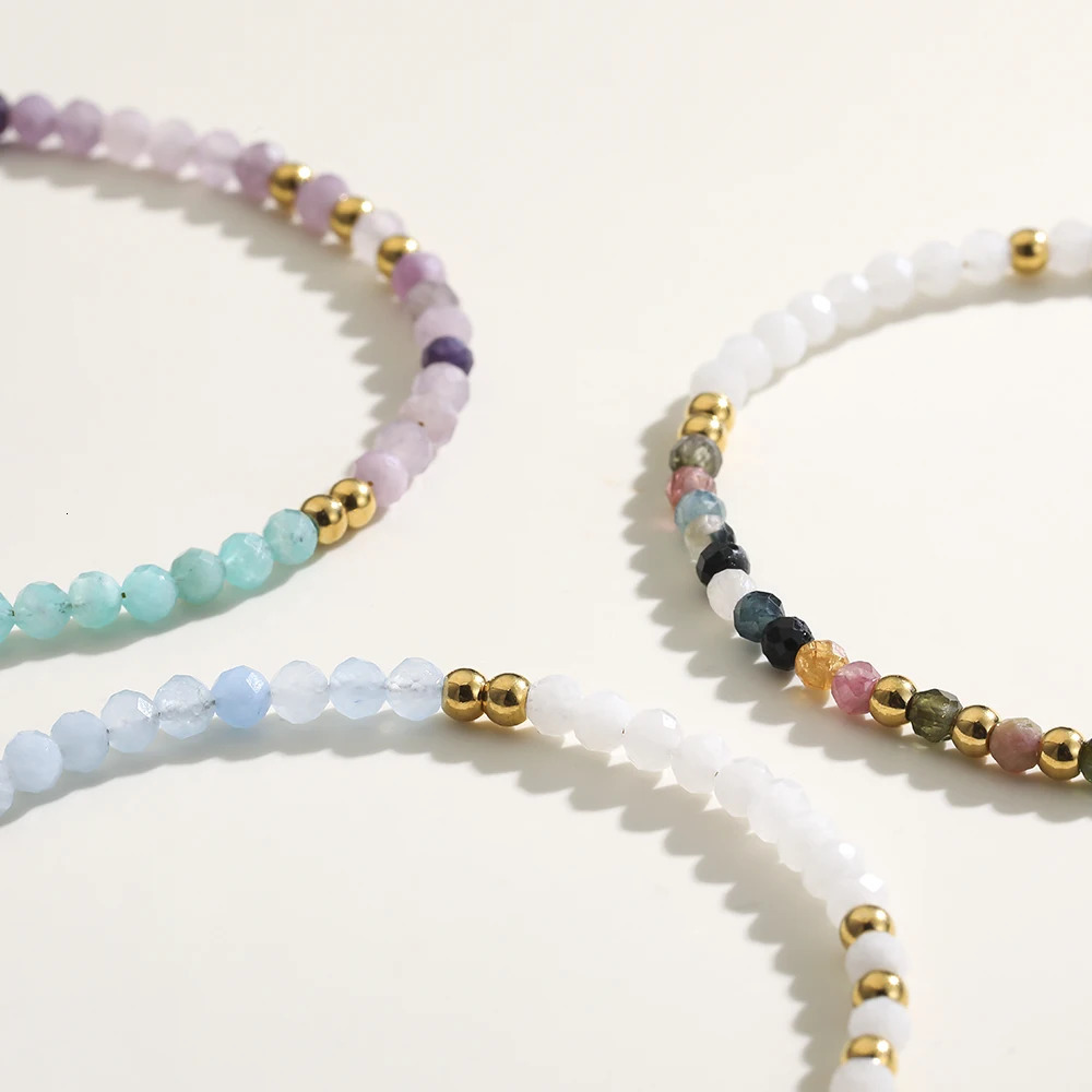 Two-color Nature Stone Beaded Bracelet Fashion Gold Color Faceted Spacer Jewelry For Women With Staniless Steel Clasp Party Gift 250807