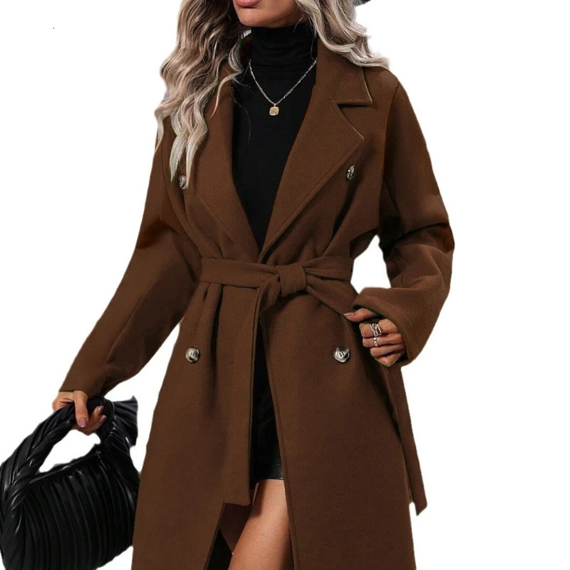 Fall/Winter Woolen Double-breasted Woolen Coat for Women 250805