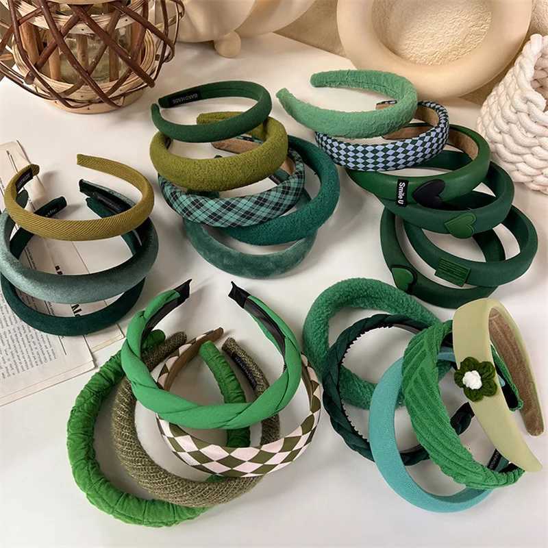 Fashion Korea INS Green Padded Wens Band Woolen Autumn/Winter Hair Band for Girls Wide Side Hair Hoop Hair Accessories X250812