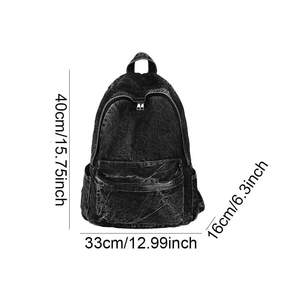 New denim backpack Shoulder Bag for Women Men Multi-pocket School bag canvas Zipper Rucksack Solid Travel Gym bags mochila Y250811