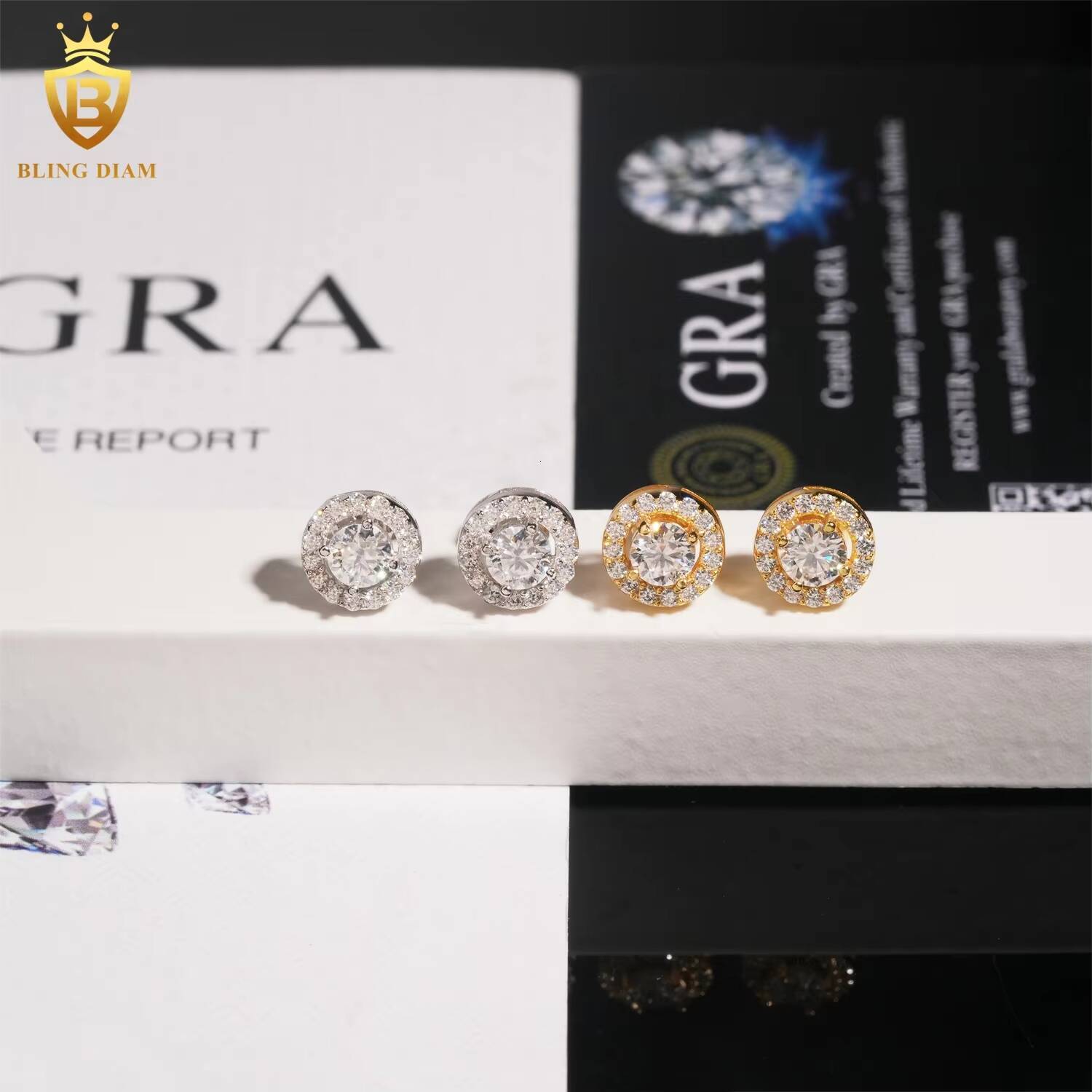 Hot Sale Shinning 925 Sterling Silver Vvs Moissanite Iced Out Custom Stud Earrings