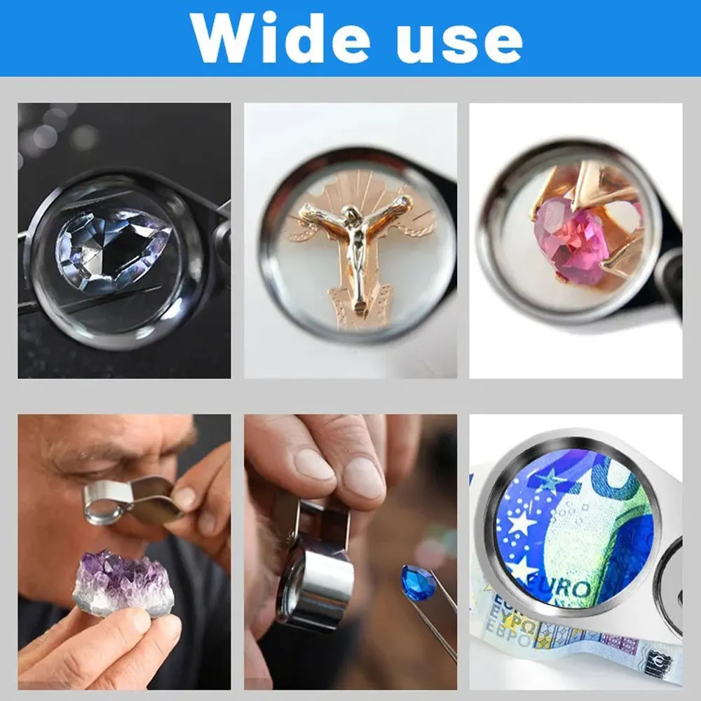 40X Jewelers Loupe Magnifier Metal Magnifying Glasses LED UV Illuminated Jewelry Loop Pocket Folding Glass for Coins 250804