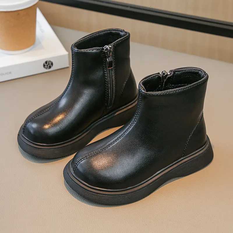Children Fashion Boots Simple Girls Ankle Boot Black Kids Short Leather Boots Side Zipper Thick Bottom Autumn Winter 2024 New XJ250812