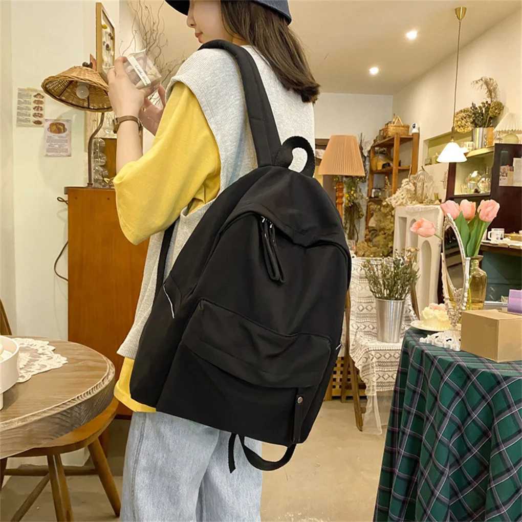 Nylon Backpack Solid Color Large Capacity Cute Laptop Tablets Shoulder Bag Teens Schoolbag Camping Female Gifts Y250811