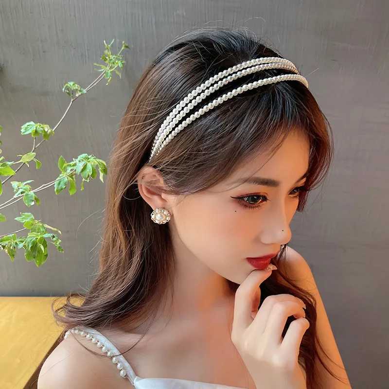 Three Layer White Pearl Bands for Wen Handmade Wave Simple Hairbands Elegant Fashion Crown Retro Hoop Dress X250812