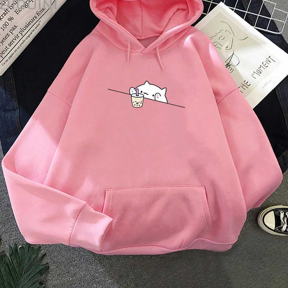 Bubble Tea Casual Pullover hoodie women Cartoon Female Hooded Clothes Plus Size Hoodies Kawaii Cat Boba Women fleece Sweatshirts Y250811