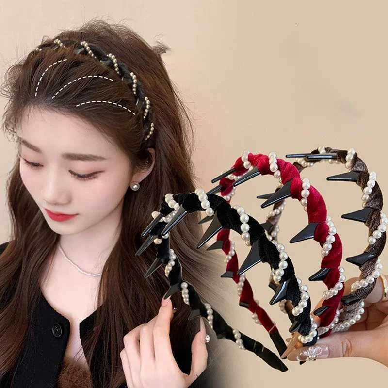 Vintage Velvet Pearl Wave Top Hairband Anti-Slip Toothed Hairband For Women Girls Fashion Sweet Hair Accessories X250812