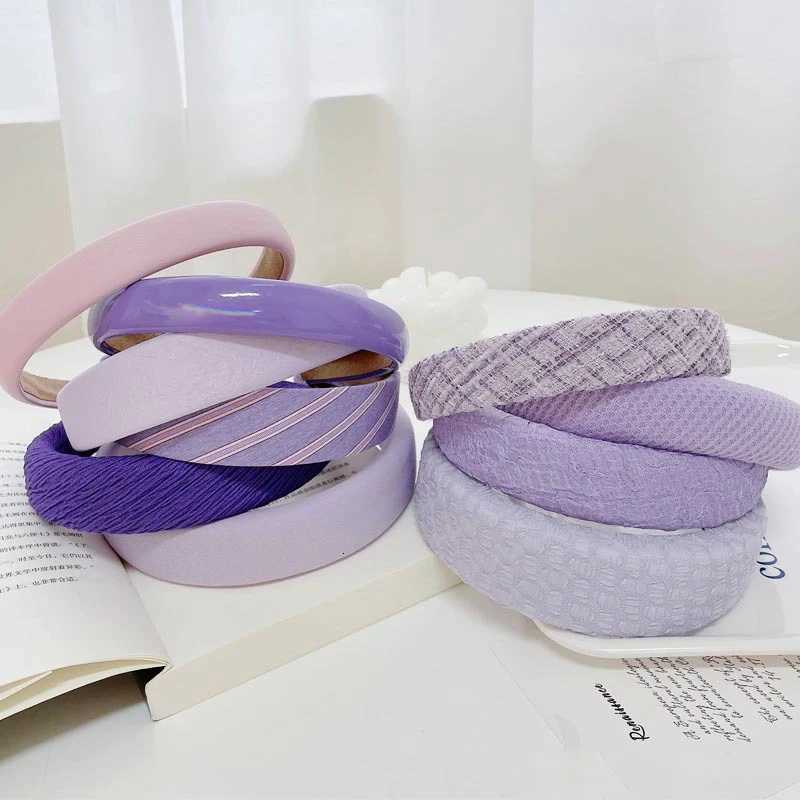 Purple Series Hairband Striped Wrinkled Leather Sponge Bands for Women Spring Summer Hair Accessories Girls Fashion Wear X250812