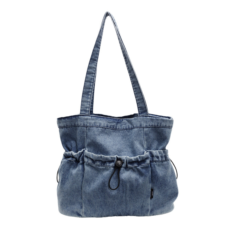 Denim Women New Summer Versatile Casual Shoulder Wrinkled Large Capacity Tote Bag