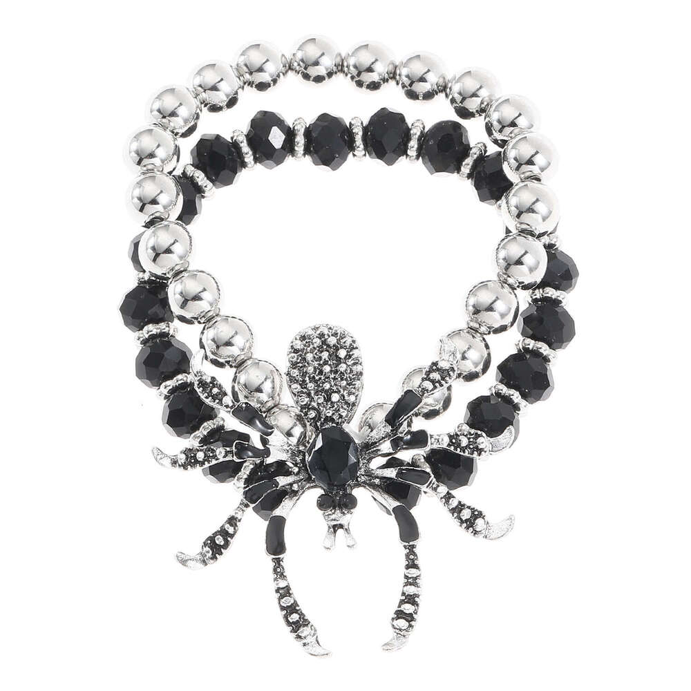 Gothic Dark Punk Exaggerated Halloween Rhinestone Spider Necklace Bracelet Ring Set for Women and Men