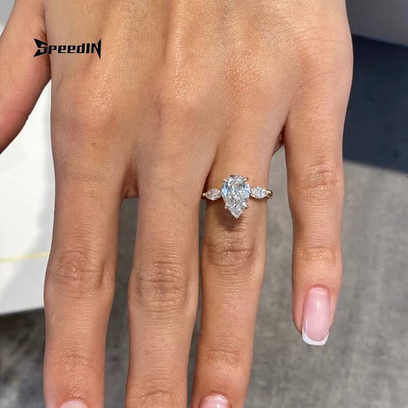 Speedin 2025 Custom Gold Jewelry 12*7.5mm Crushed Pear Cut IGI Certified Lab Grown Diamond Wedding Ring for Lady