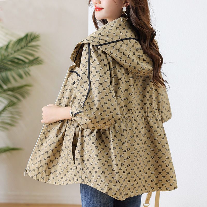2024 Spring Autumn Korean High-grade Casual Hooded Windbreaker Women Loose Temperament Fashion Print Trench Coat Female Outcoat250723