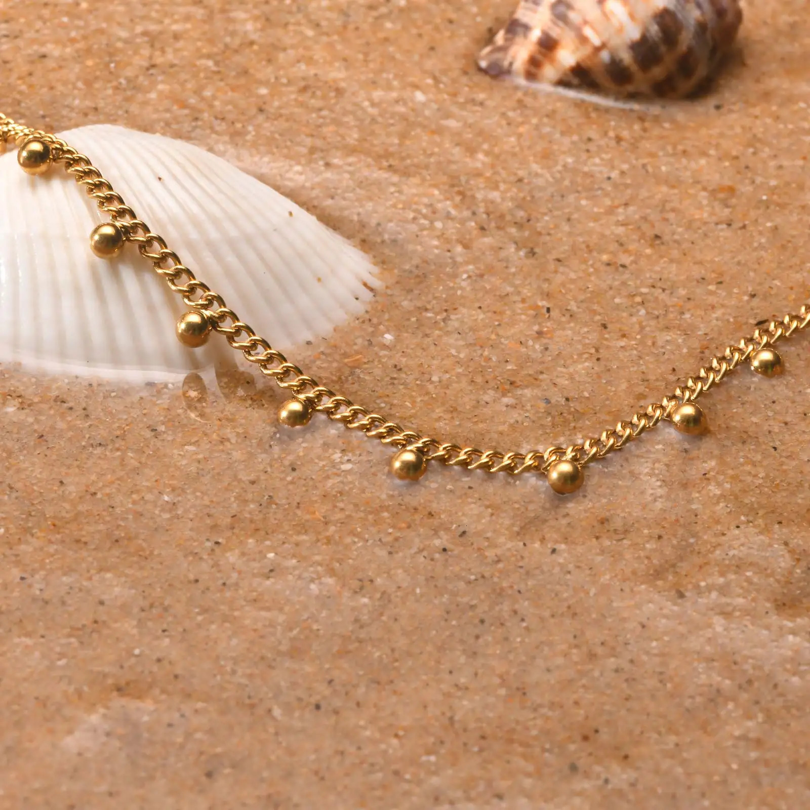 Anklet Bracelet on Legs Stainless Steel waterproof Adjustable Beach Beaded Ball Cuban Link Summer Boho Foot Jewelry for Women 250812