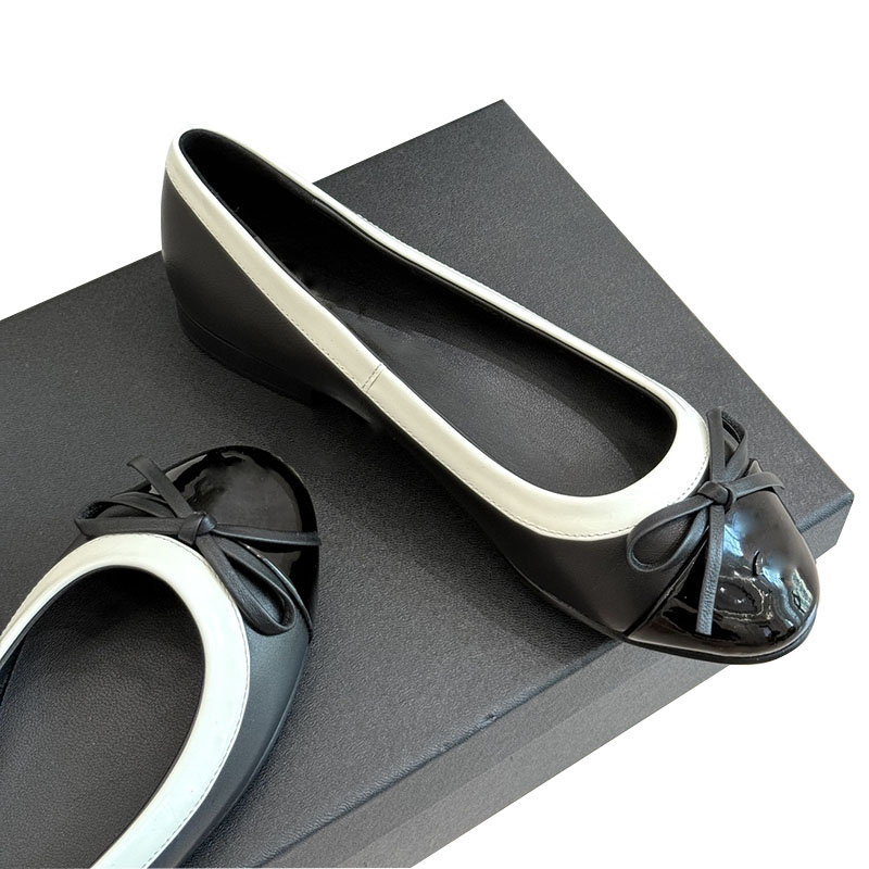 Women Slip On Dress Shoe Ballet Shoes Designer Loafers Cowhide Low Flat Heels Mary Jane Shoe With Bow Casual Shoe