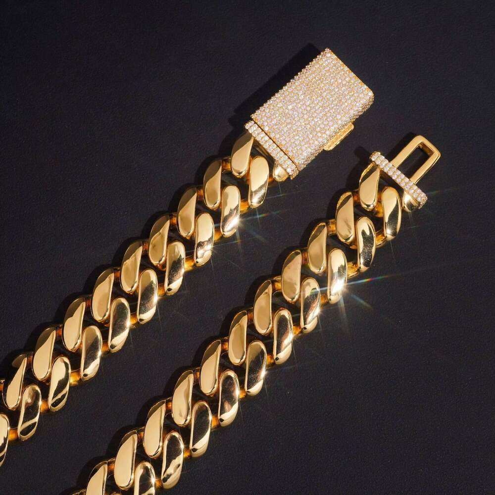 High Quality Bulk Wholesale Order 16MM Hand Made 999 Sier Cuban Gold With Moissanite Clasp Lock